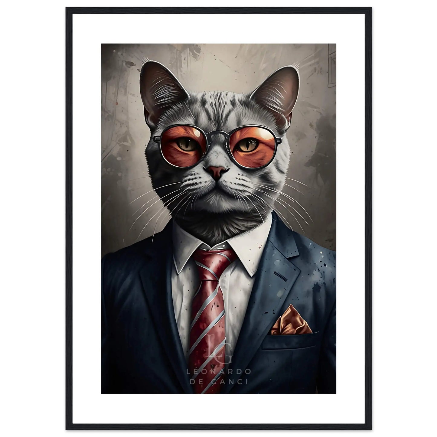 Tableau d'un chat - Affiche d'un chat - lunette - costume - Léonardo de Ganci