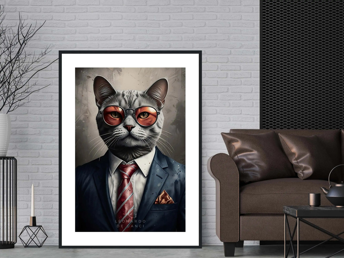 Tableau d'un chat - Affiche d'un chat - lunette - costume - Léonardo de Ganci