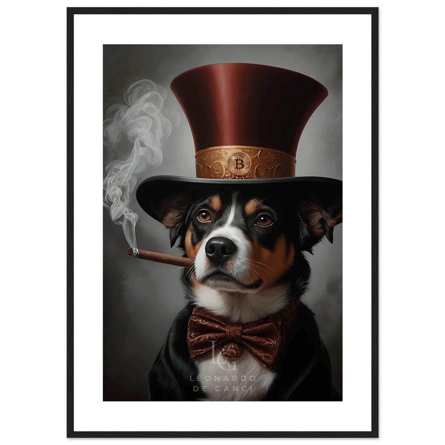 Tableau d'un chien - chapeau - cigare - Affiche d'un chien - Léonardo de Ganci