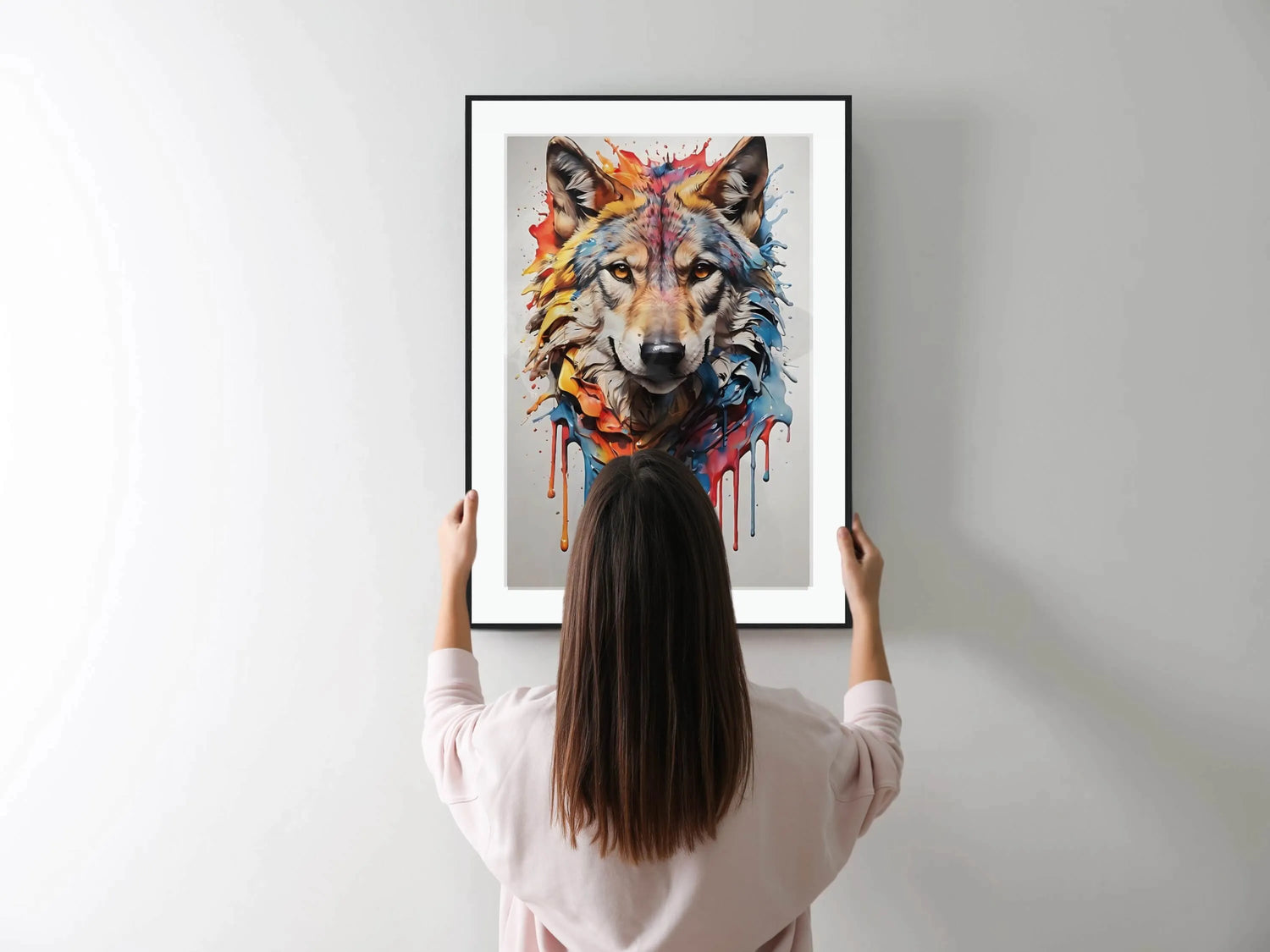 Tableau d'un loup - Affiche colorée - Tableau coloré - Tableau loup solitaire - Léonardo de Ganci