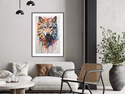 Tableau d'un loup - Affiche colorée - Tableau coloré - Tableau loup solitaire - Léonardo de Ganci