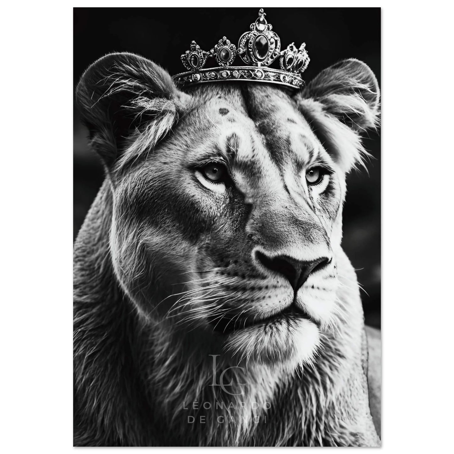 Tableau d'une lionne - Reine de la jungle - Couronne - Léonardo de Ganci