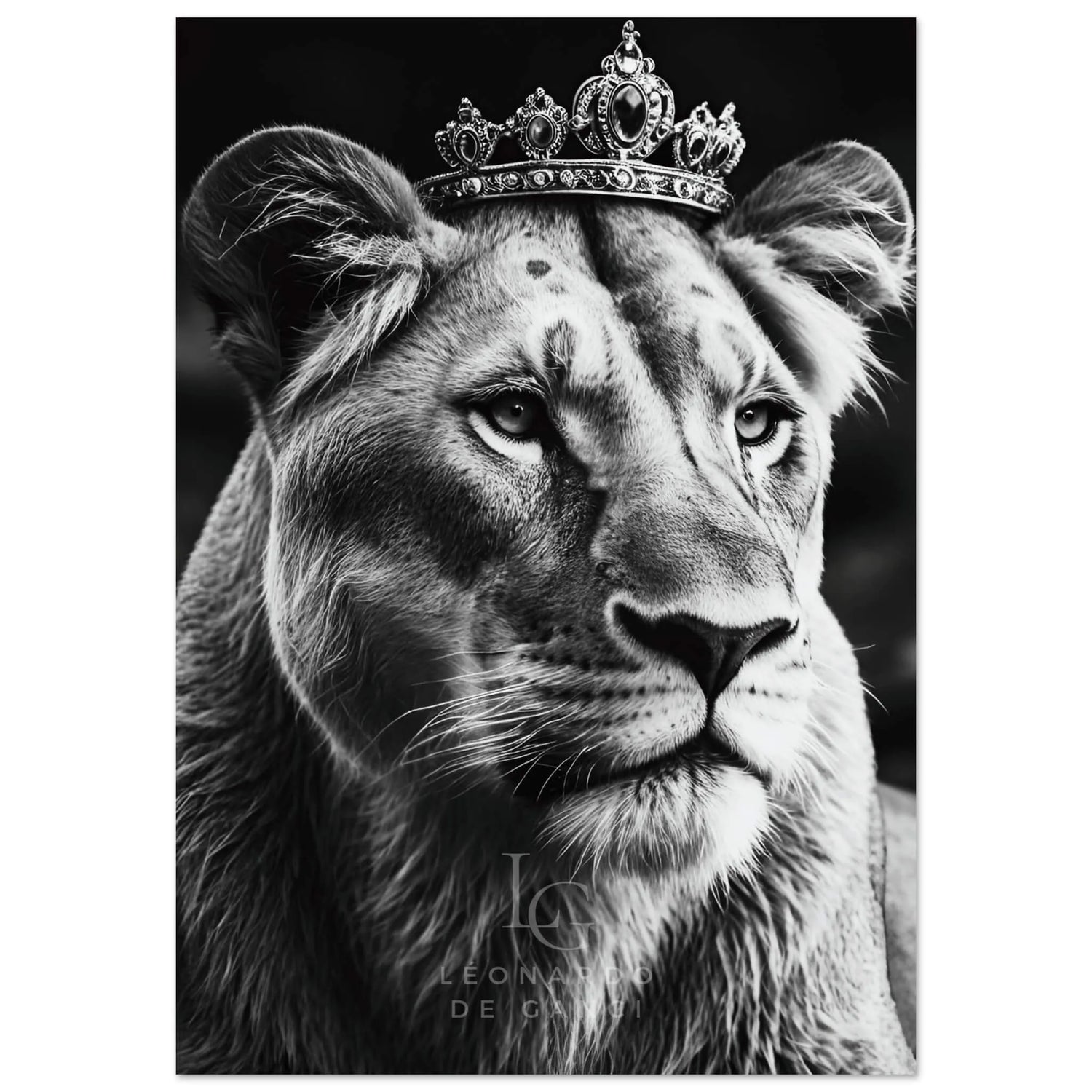 Tableau d'une lionne - Reine de la jungle - Couronne - Léonardo de Ganci