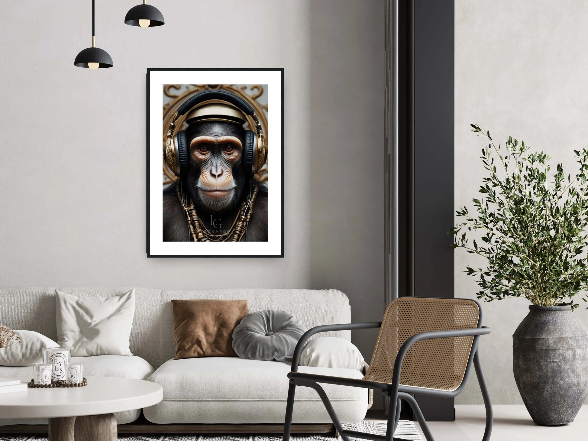 Tableau singe maitre du son - Affiche d'un singe - Casque - Léonardo de Ganci